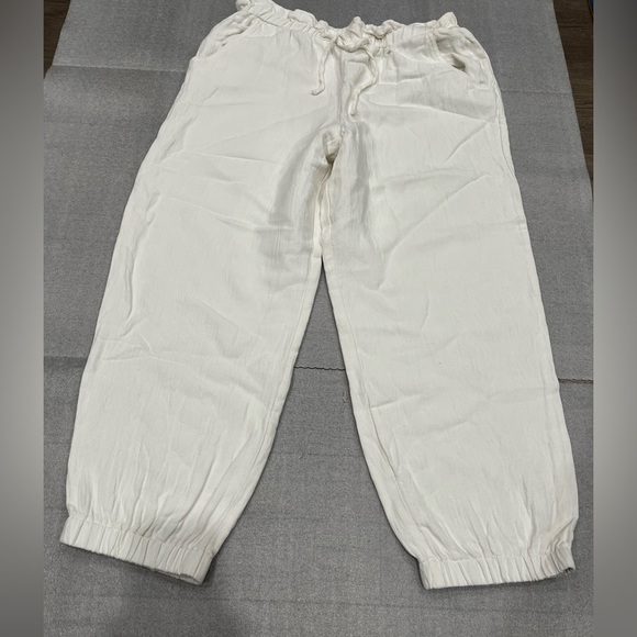 [S]Zara White Linen Blend Drawstring Jogger Pants Slouchy relaxed Gauze - Picture 1 of 8
